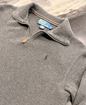 Polo Ralph Lauren Mens Small Gray Quarter Zip Sweater Pony Preppy Old Money Knit